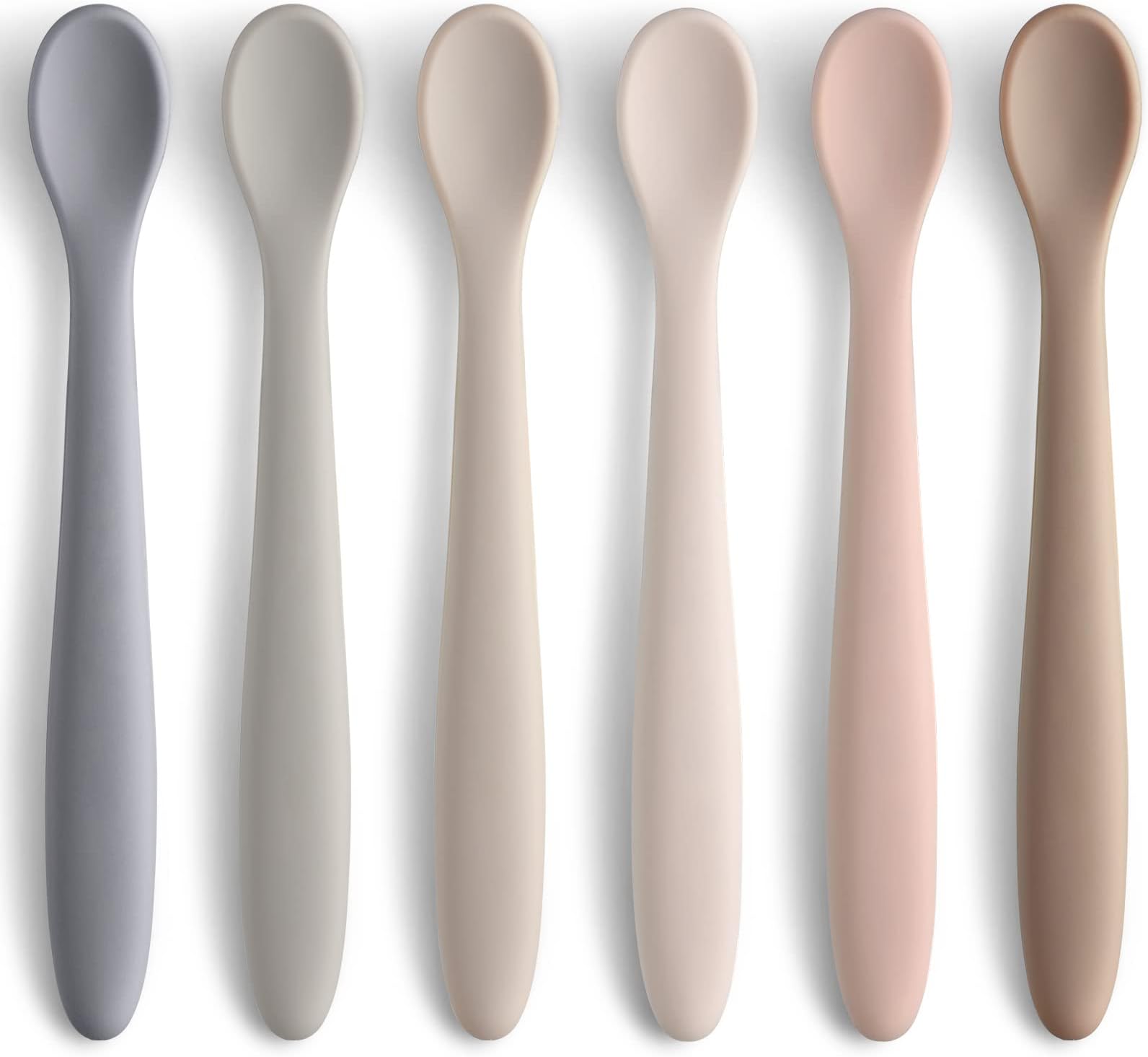 Silicone Baby Feeding Spoons, First Stage Baby Infant Spoons, Soft-Tip Easy on Gums I Training Spoon Self Feeding, Dishwasher & Boil-proof, 6 Pack