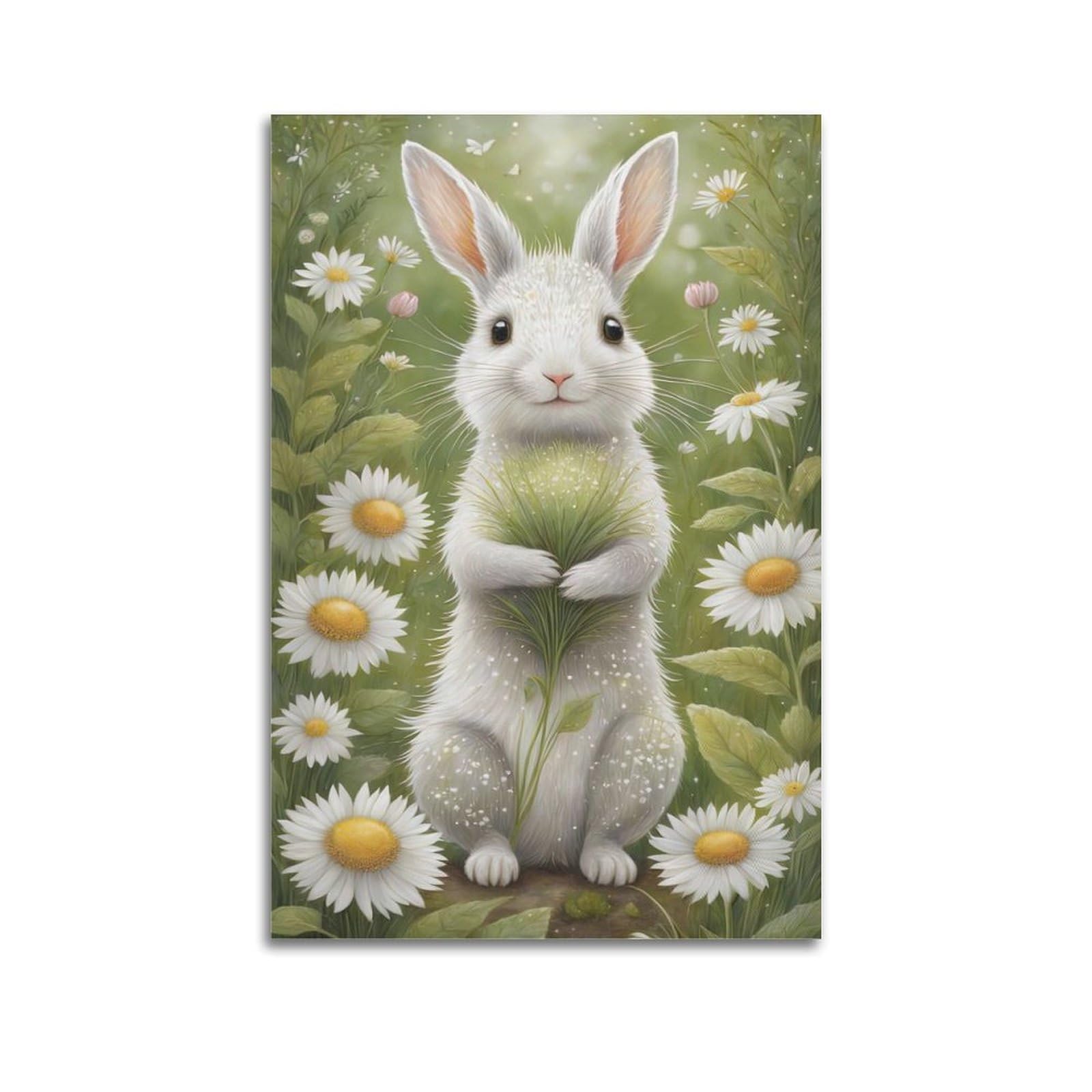 WZKTCL Animal Poster Bunny And Flower Artwork Poster Decorative Painting Canvas Wall Posters And Art Picture Print Modern Family Bedroom Decor Posters 24x36inch(60x90cm)