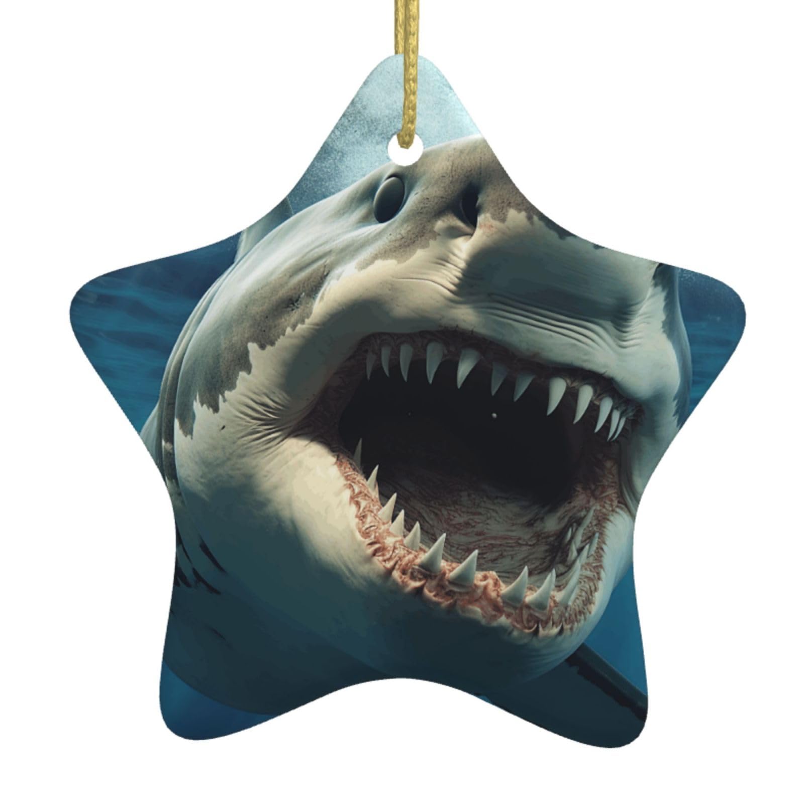 Ceramic Christmas Tree Hanging Ornaments with Gold Ropes Christmas Tree Decorations Star Ceramic Shark Mouth Pendant Keepsake Decorations for Holiday Xmas Gift Ideas