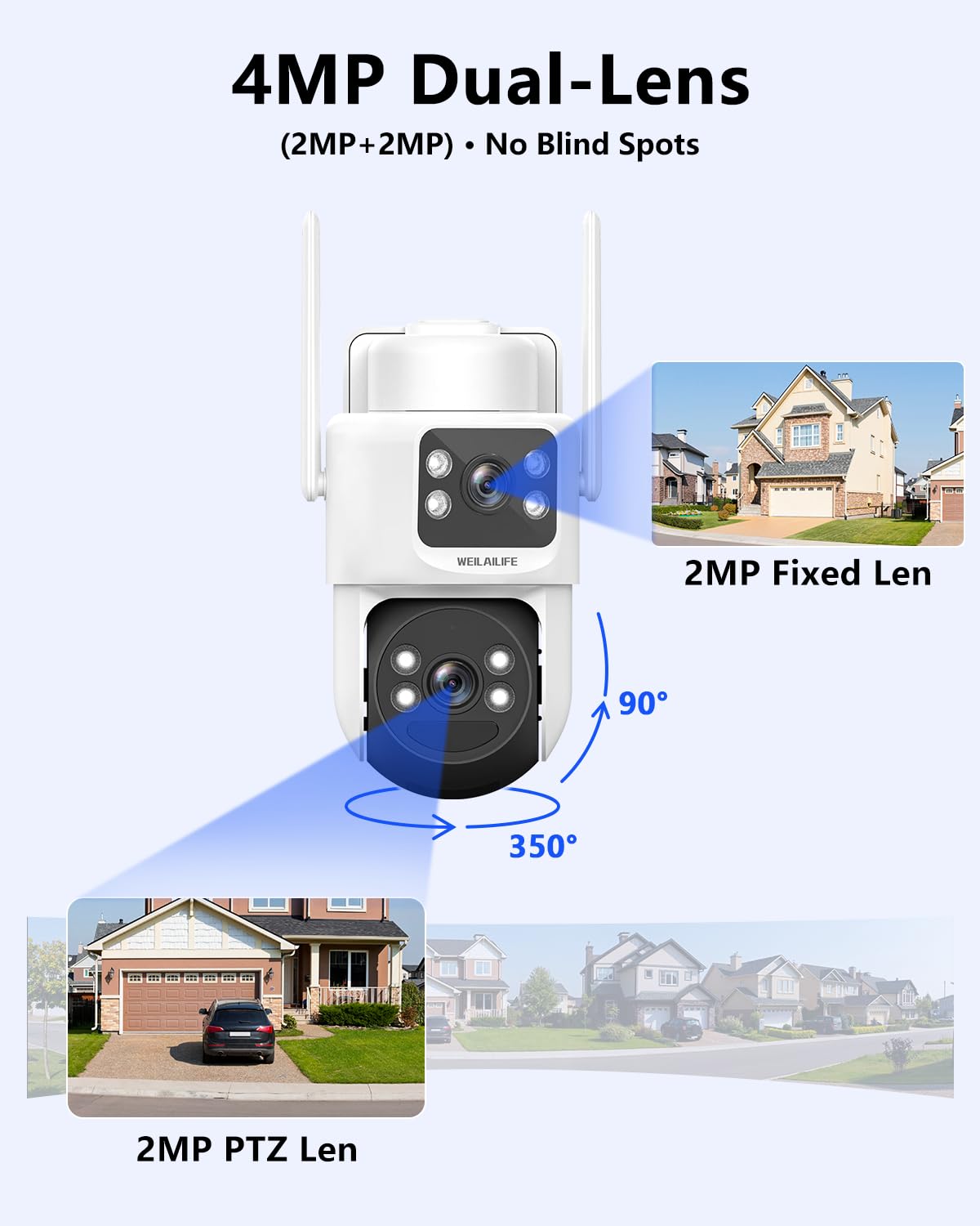 WEILAILIFE 【Sistema di sicurezza tutto in uno】 Telecamere di sicurezza da 4 MP wireless per esterni, sistema di telecamere di sicurezza PTZ ad energia solare, sistema di videosorveglianza domestica