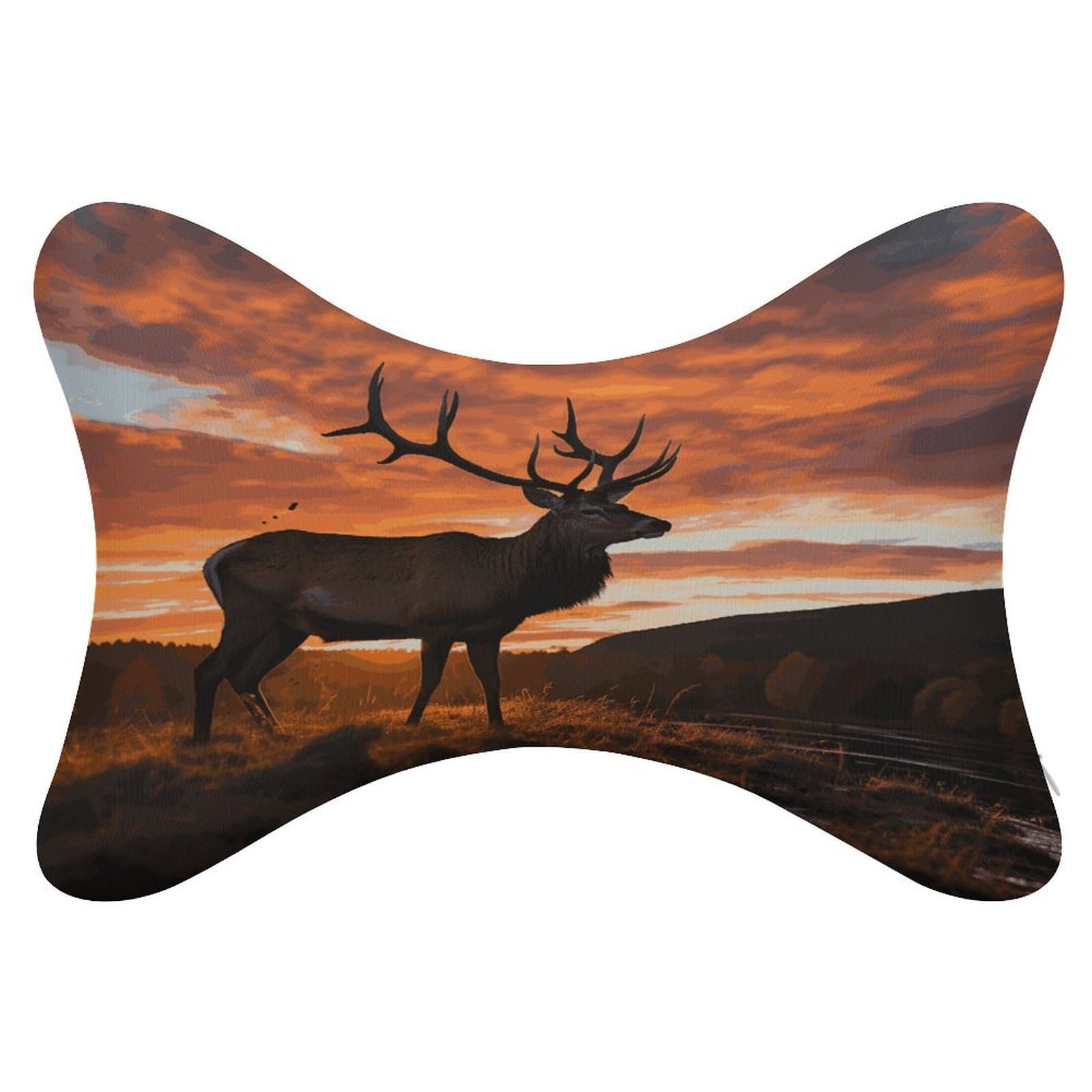 Khauerbc Style Red Deer Bull Elk Sunset Car Headrest Pillow - 2 Pack,Neck Pillow With Washable Removable Cover,Car Travel Pillow For Car Bus Truck Driving Comfort