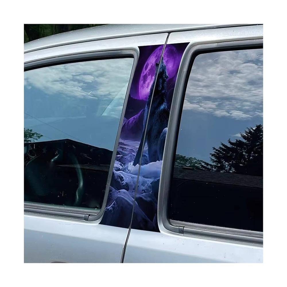 Bertdcx One Color Car Center Pillar Window Howling Wolf Under Moon Glossy Protective Polyethylene Film Auto Parts