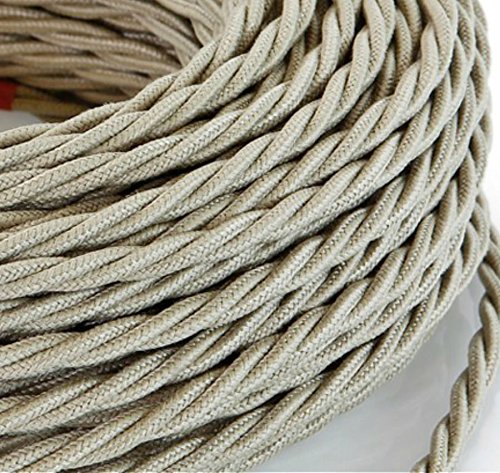 Cable eléctrico trenzado de estilo vintage revestido de tela de color arena cruda sección 2 x 0,75 para lámparas de araña, lámparas de mesa, diseño fabricado en Italia