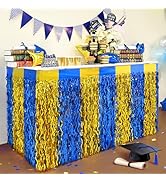 Mega-L 2025 Graduation Party Decorations, 2 Pack Blue Gold Wavy Metallic Tinsel Foil Fringe Table...