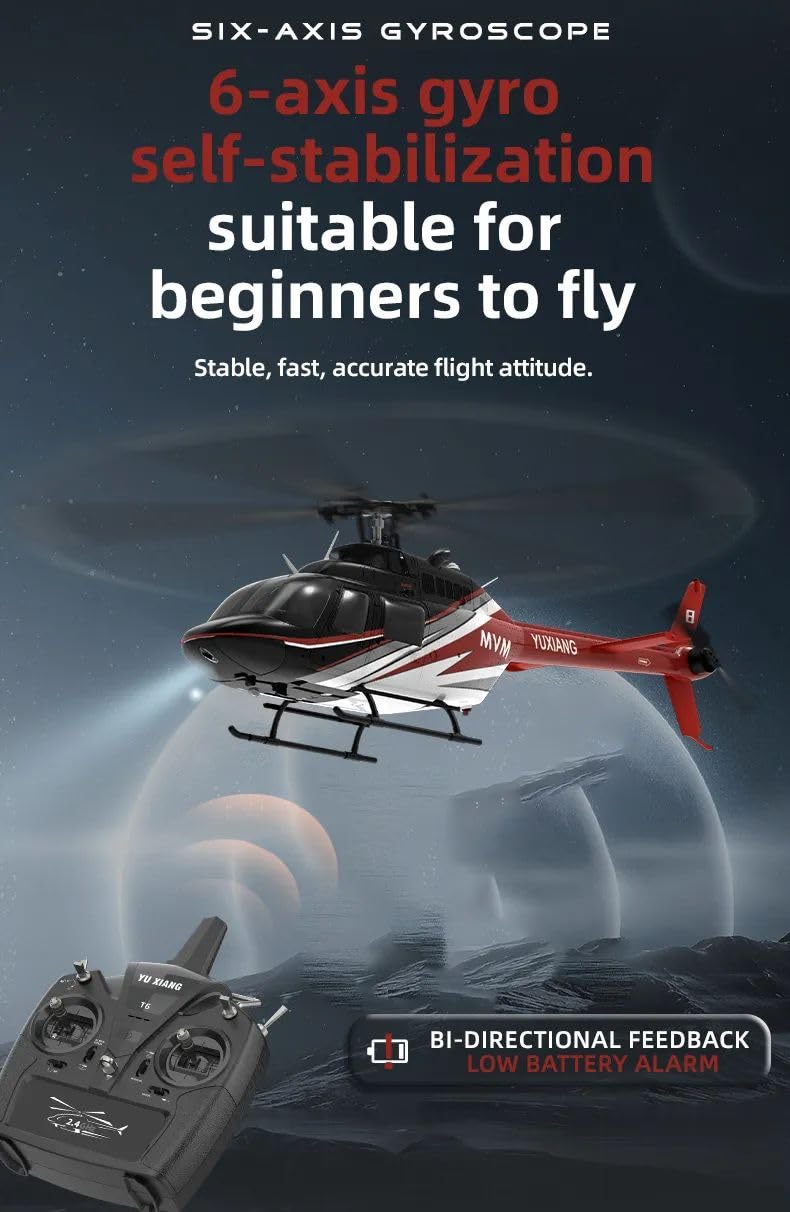 NULA YUXIANG F08 Bell 206 RC Hubschrauber für Erwachsene, 1/27 2,4 G 6H 6 G/3D Bürstenloser Flybarless RTF Ferngesteuerter Militär Helikopter mit Optischer Flusspositionierung – 2 Akku