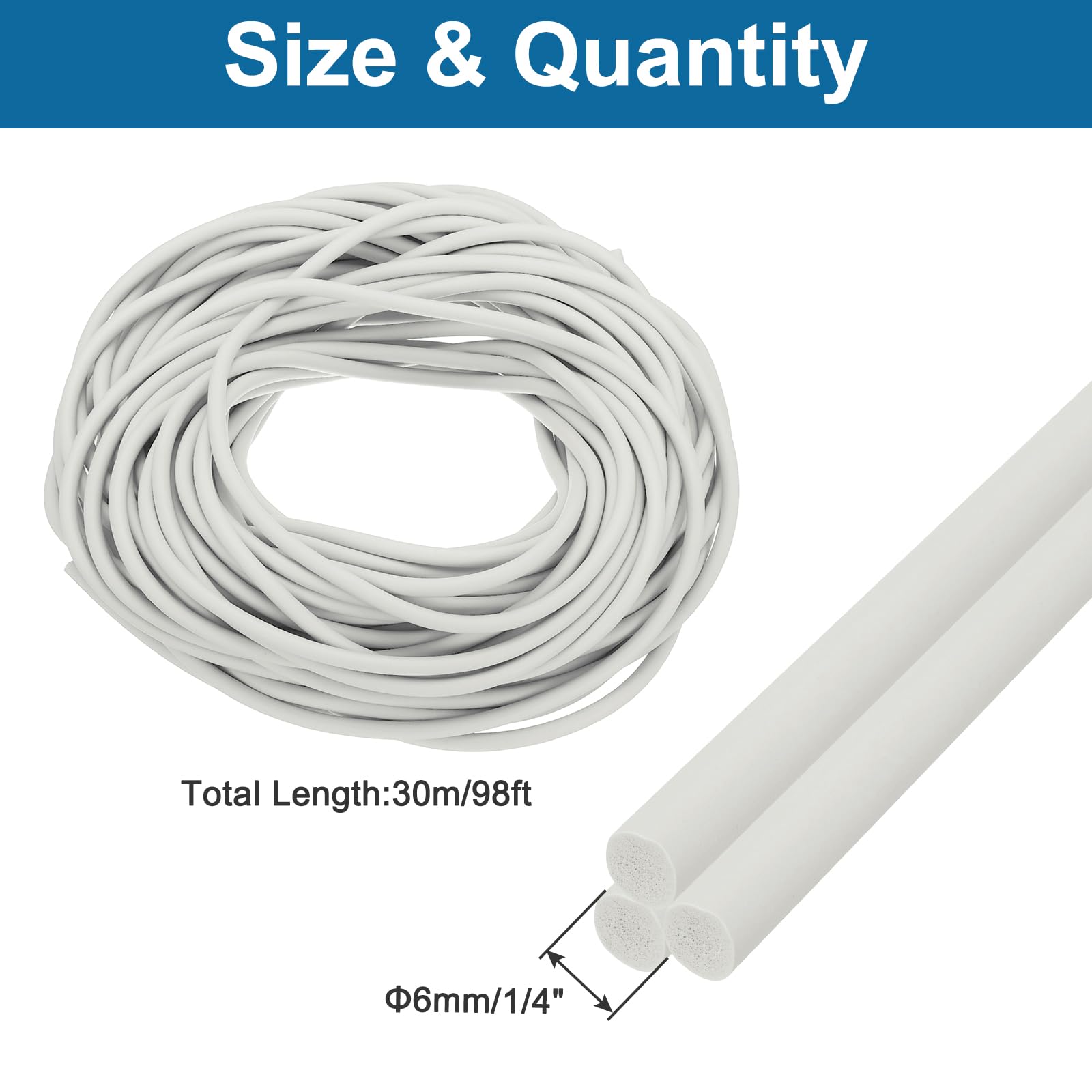 PATIKIL 98Ft Backer Rod 1/4 Inch EPDM Rubber Caulk Saver Concrete Expansion Joint Concrete Expansion Filler Weather Strip Seal for Gaps and Joints White - Image 2