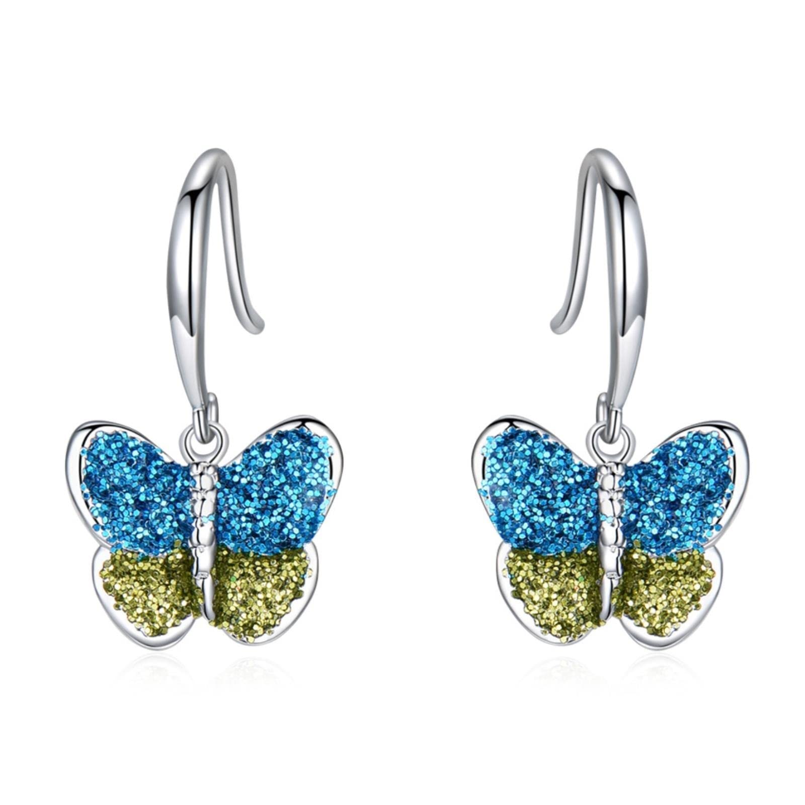 LOKILOKI Orecchini Pendenti A Farfalla in Argento Sterling 925 con Paillettes per Regali di Gioielleria per Feste da Donna
