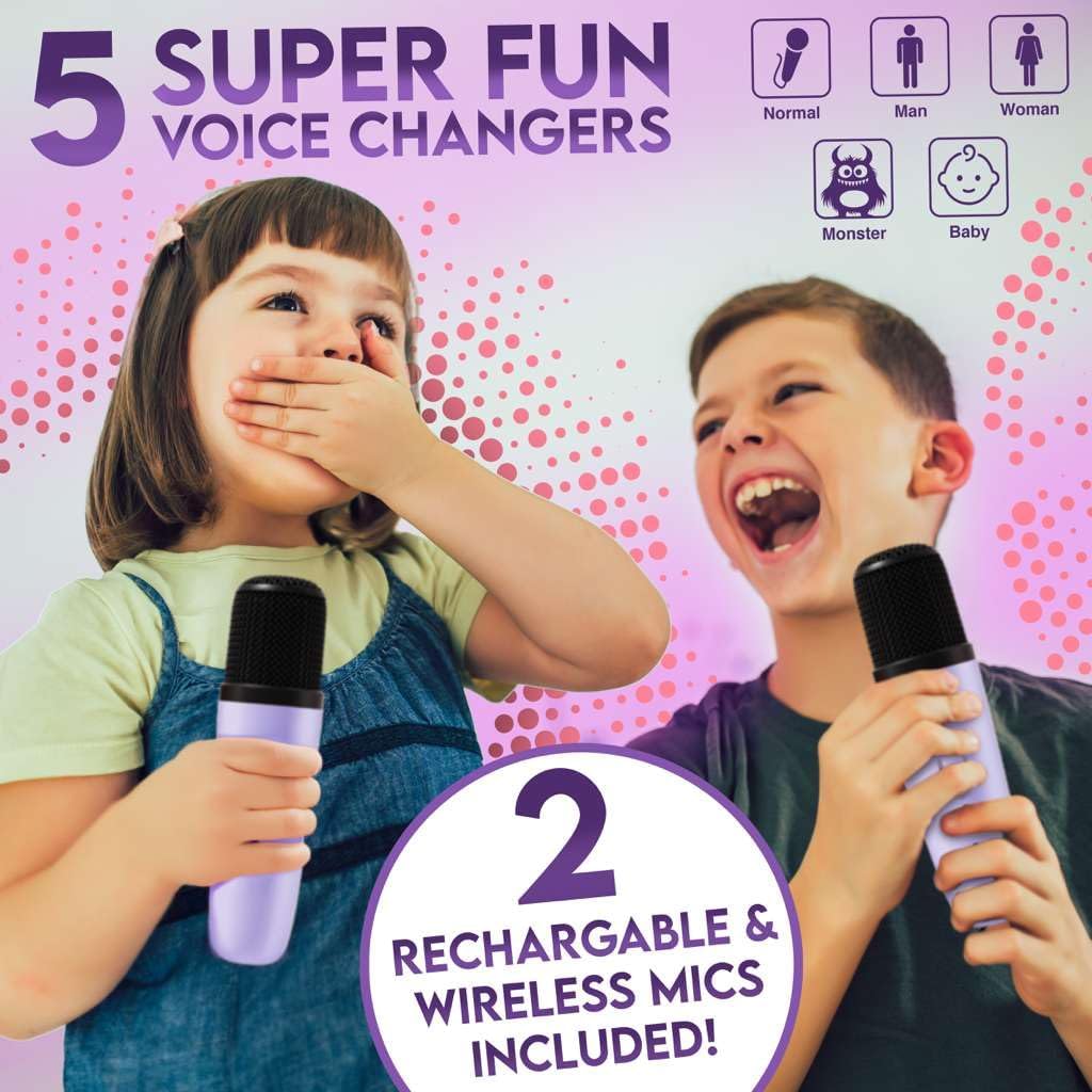 Karaoke Machine for Kids Adults, Portable Mini Bluetooth Speaker with 2 Wireless Microphones, LED Lights, Singing System for Family Home Party, Voice Changer, Boys Girls Karaoke Machine with Speaker