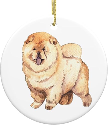 Chow Dog - Adornos de Navidad redondos de cerámica para colgar en el árbol de Navidad, regalo de Navidad, decoraciones de Navidad para decoración