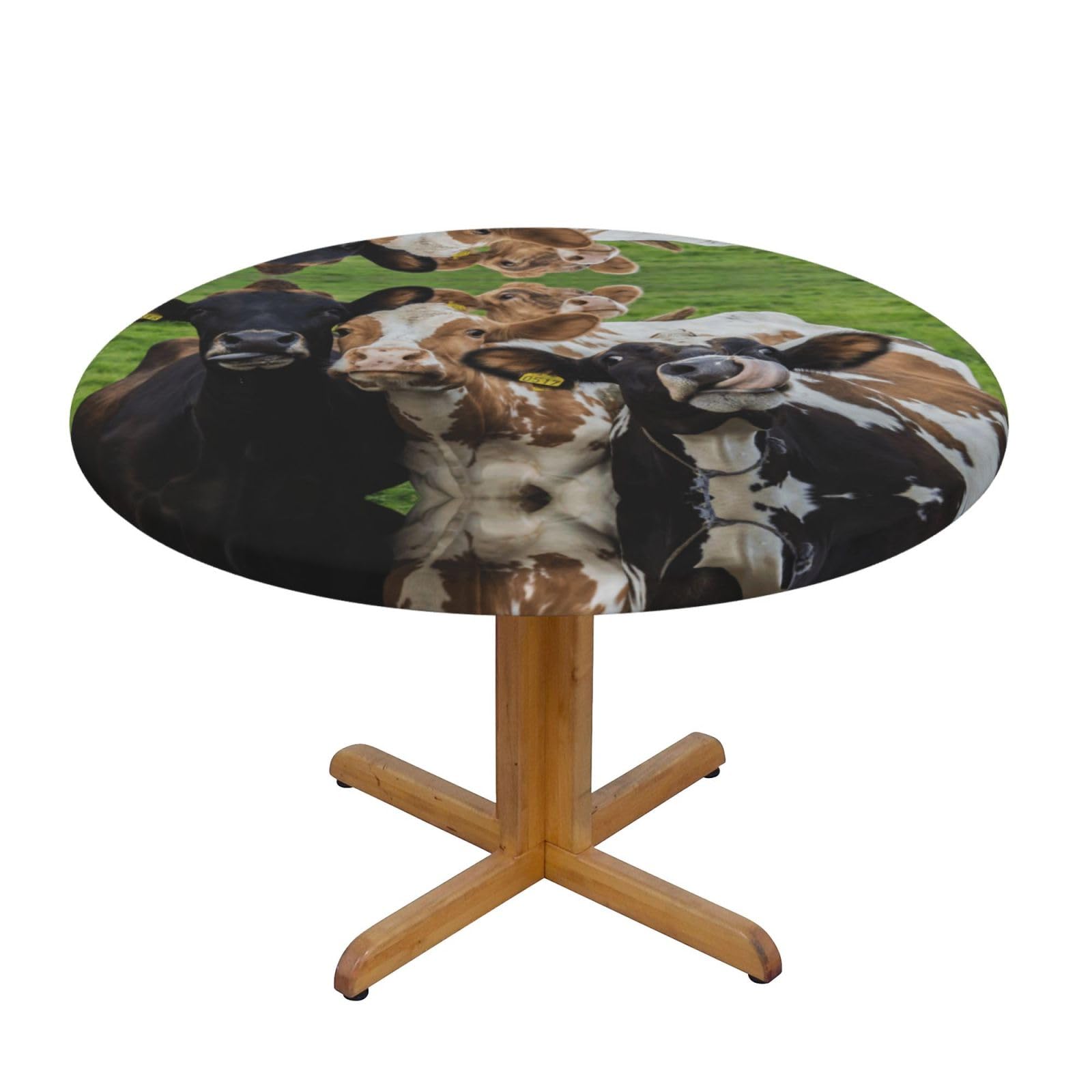 ESNAIUVCD Cow Grassland print Waterproof Round Tablecloth,Outdoor Table Cloth with Elastic Edged, Elastic Tablecloth Wipeable, Garden Table Cloth Suitable for sizes 90cm-140cm
