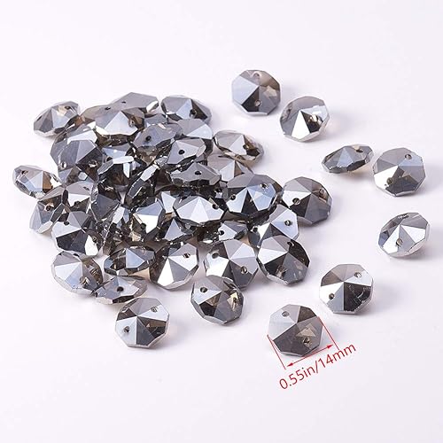 Miniatura 6 de Bettomshin - 30 atrapasoles de cristal, colgantes octogonales de prisma rosa de 0.551 in0.55 pulgadas, candelabros de joyería con cuentas de cristal