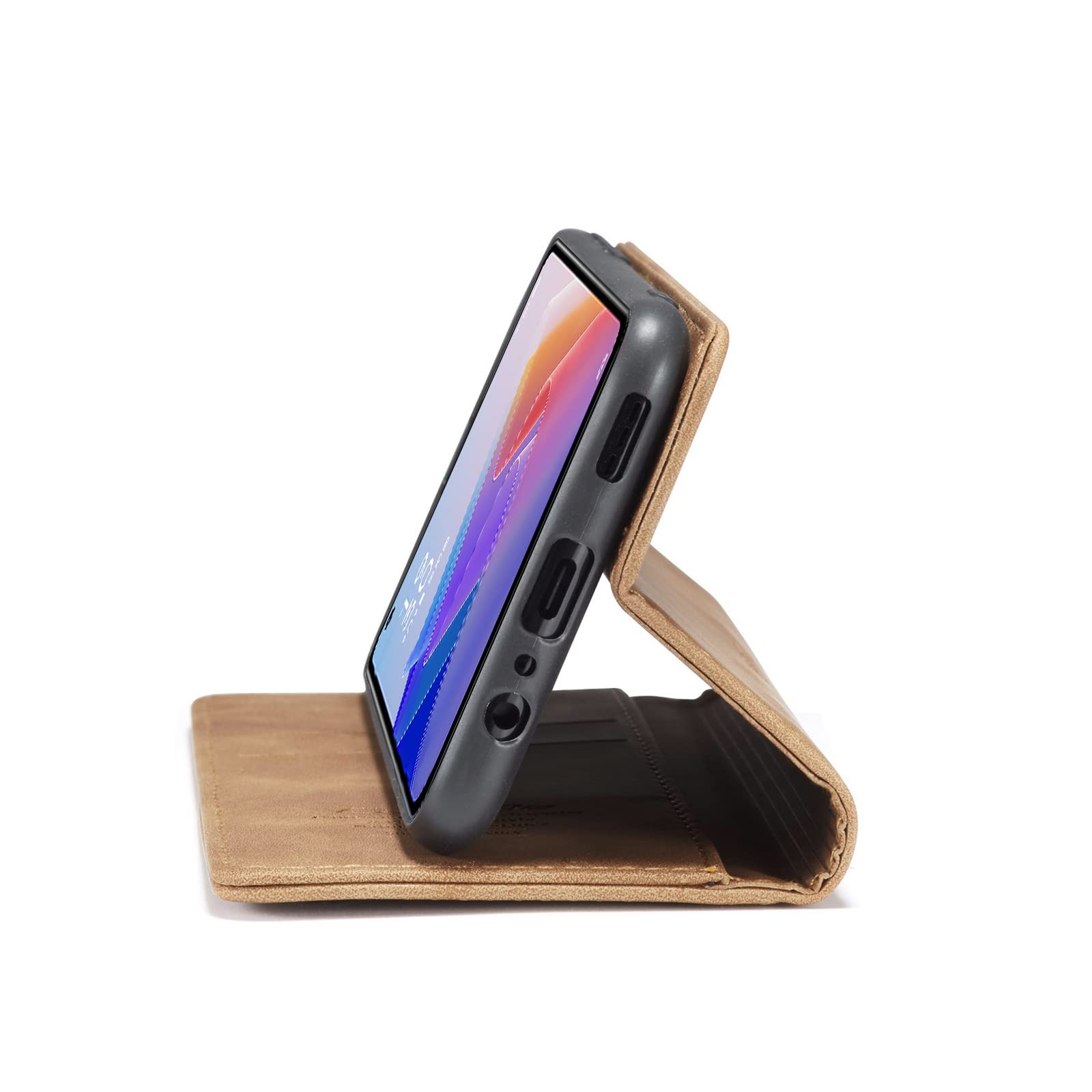 Custodia A Libro Con Cerniera E Porta Carte Per OPPO Reno7 5G - Pelle PU Marrone, Supporto Regolabile, Protezione Antiurto - 2