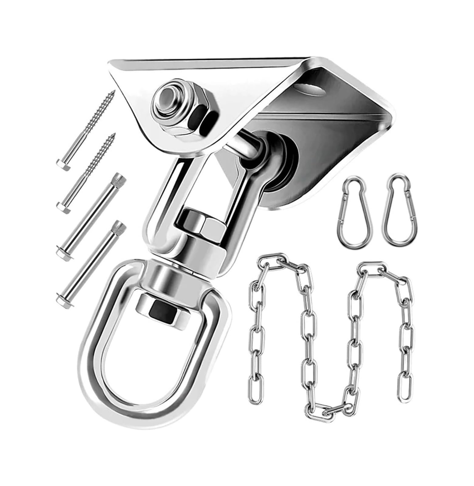 EAmrfvqt Hammock Hooks Hanger, Silvery 304 SS Hammock Kit, 360° Swivel, for Gym, Yoga, Porch, Ceiling