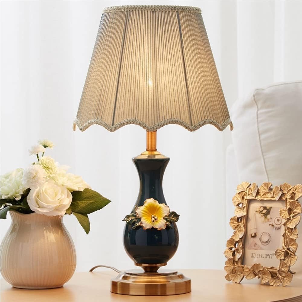 CONGRUI Pretty Classy Ceramic Table Lamp with Fabric 60W Black Living Room