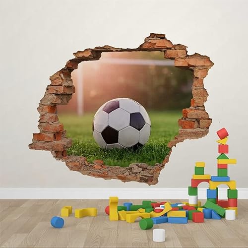 Vinilo adhesivo de pared con agujero 3D de fútbol en 3D, vinilo 3D, despegar y pegar, extraíble, decoración del hogar, pelota de fútbol, campo de