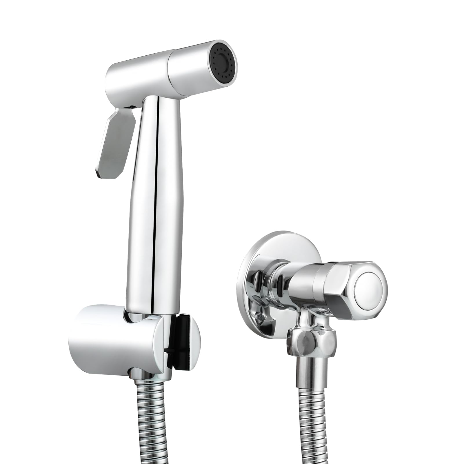 Tecmolog Douchette WC Kit Complet Acier Inox Douchette Toilette Eau Froide avec Flexible, Support, Chromé, WS024DF3