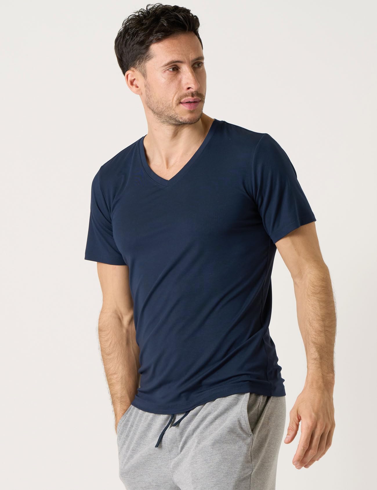 LAPASA Camiseta Manga Corta para Hombre Camiseta Interior Sólida Transpirable con Cuello en V y Cuello Redondo (Paquete de 2) M07/M08
