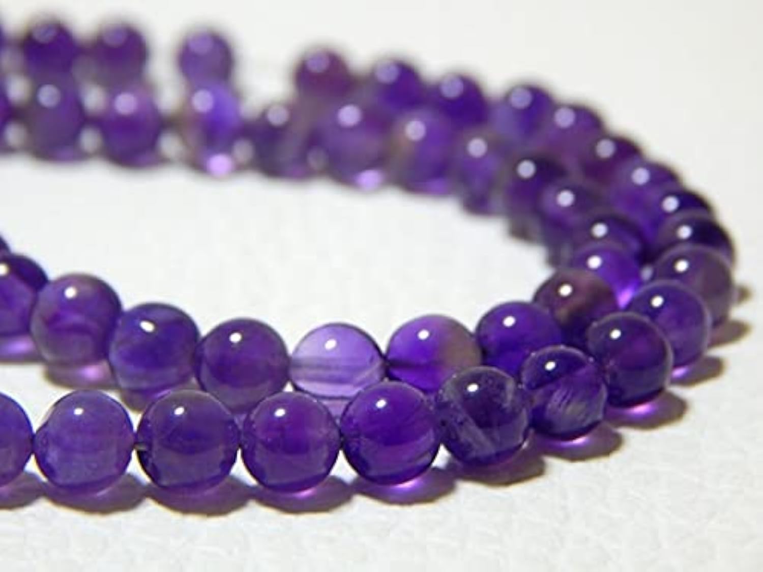 Perles d'améthyste naturelle ronde lisse 5,4mm fil 14 pouces pour création bijoux DIY en gemmes