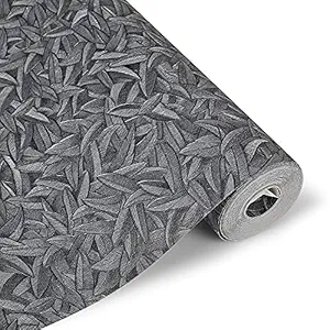 WallMall Self Texture Small Leaves Wallpapers for Walls Living Room roll Full Wall Decor Bedroom Office Showroom Walls 1.74feet x 33feet, 57 sqft (Silverish Grey Color)