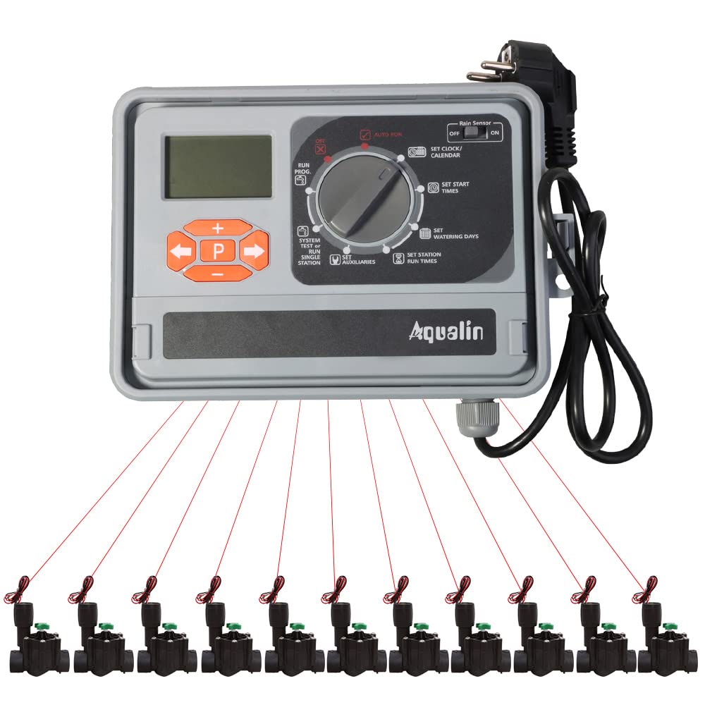 Sistema di irrigazione automatico professionale con trasformatore standard UE per giardino, terreno agricolo, campo da gioco e campo da golf (11 stazione)