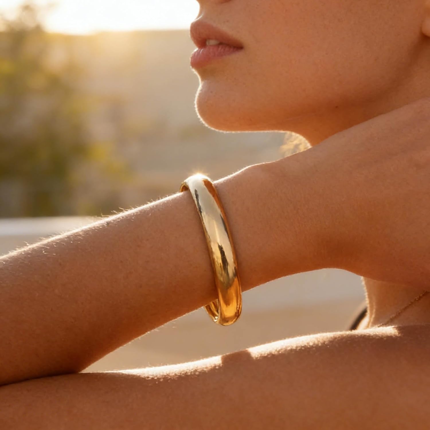 Punk Chunky Bangle Bracelet Gold Wide Wrist Bracelets Vintage Simple Circle Cuff Bracelet Cuff Open Adjustable Bangle Bracelets Jewelry for Women - Image 2