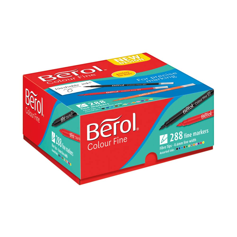 Berol Felt Tip Colouring Pens Fine Point Assorted Colours with  Washable Ink Class Pack of 288 Markers
