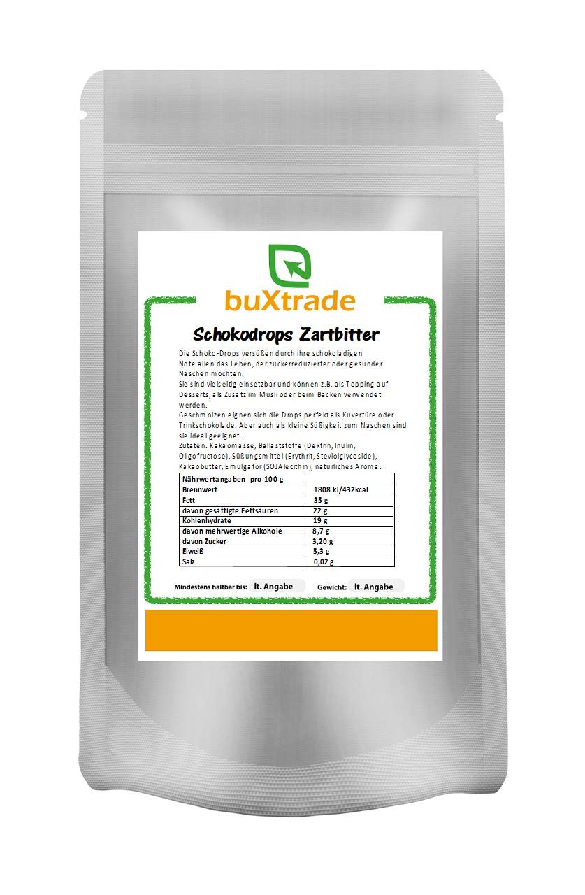 Schokodrops mit Stevia gesüßt | Zartbitter | Buxtrade | versch. Größen (4x500 g)