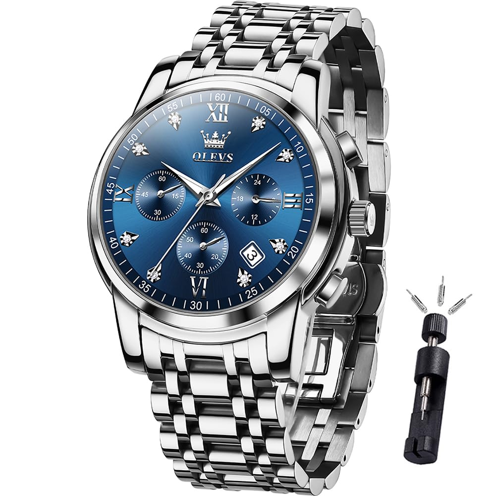 OLEVS Men's Luxury Watch Waterproof Stainless Steel Quartz Luminous Easy Read Chronograph Watches Calendar Wrist Watch