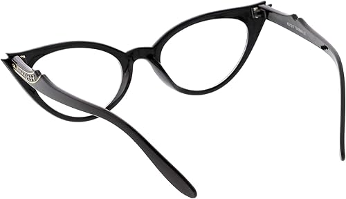 Miniatura 4 de Lentes de ojo de gato con diamantes de imitación retro adornados con lentes transparentes para mujer, 2.008in