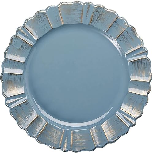 Vista 12 de Efavormart 6 Pack 13" Gold Acrylic Plastic Dinner Plate Chargers With Gold Brushed Wavy Scalloped Rim