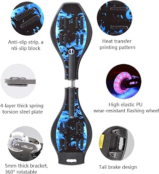 Waveboard Children Street Surfing Caster Torsion Skateboard Double Decks Casterboards for Wave/Surf Waveboard/Castor board with Light Up Wheels for kids/teens