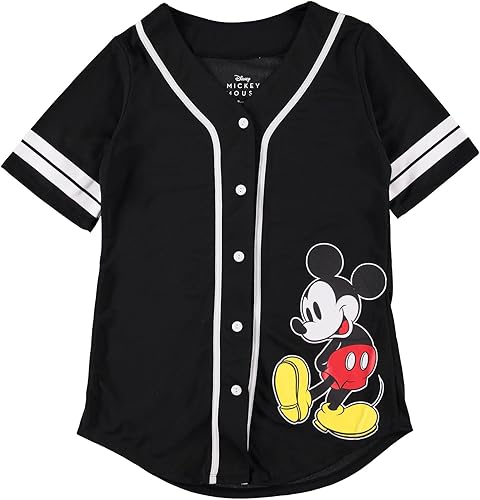 Disney Camiseta de béisbol de Mickey Mouse con botones para mujer, diseño de Mickey y Minnie Mouse