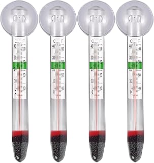 Floating Aquarium Thermometer - 4 Pack Floating Glass Aquarium Thermometers with Suction Cup | Mercurys-Free Fish Tank Thermometer for Freshwater, Saltwater, Reptiles, Terrarium, Greenhouse
