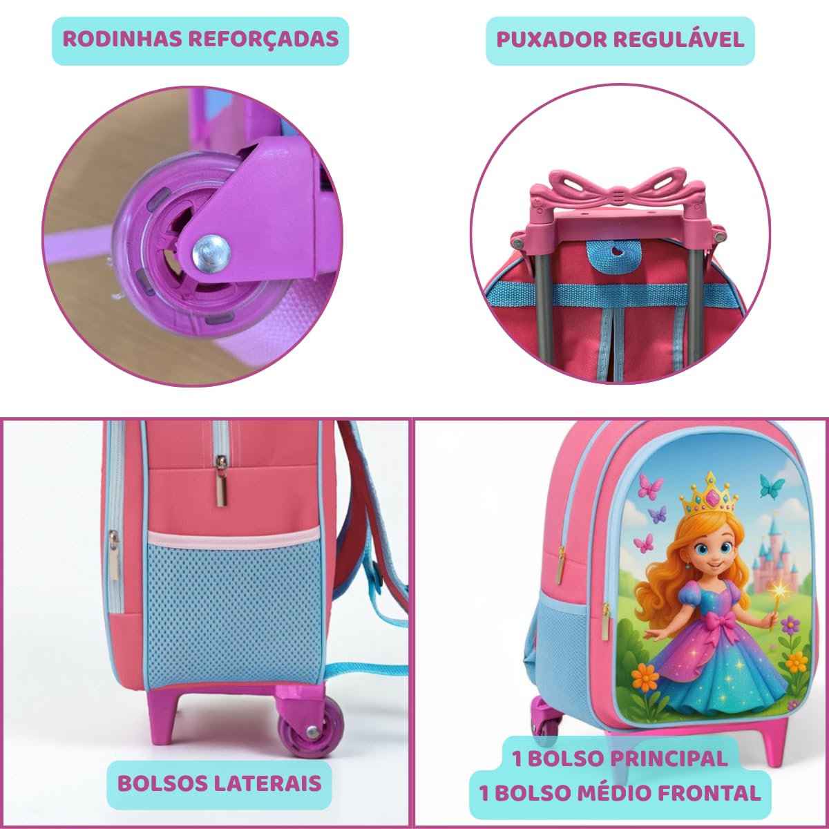 Kit Mochila Escolar Infantil Feminino Princesa com Rodinhas + Lancheira Térmica + Estojo em promoção! Veja a oferta e mais achadinhos de Mochilas escolares 6 Hoje é o melhor dia para comprar Kit Mochila Escolar Infantil Feminino Princesa com Rodinhas + Lancheira Térmica + Estojo com aquele preço maroto! Promoção! Aproveite a oferta! 6