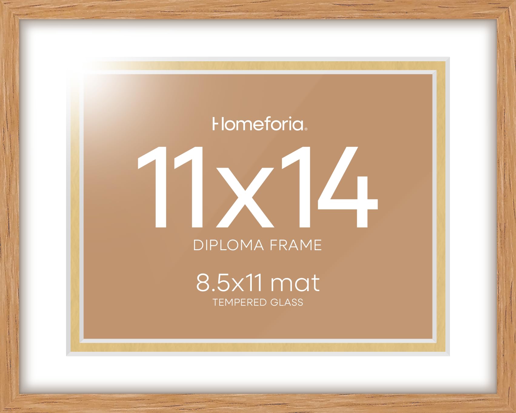 Homeforia 11x14 Diploma Frame Wood, High End Natural Oak 11 x 14 Certificate Frames with Mat 8.5x11, 11 by 14 Wooden Document Matted Frame, Award Graduation Frames, Tempered Glass, Wall Kit, Set of 1