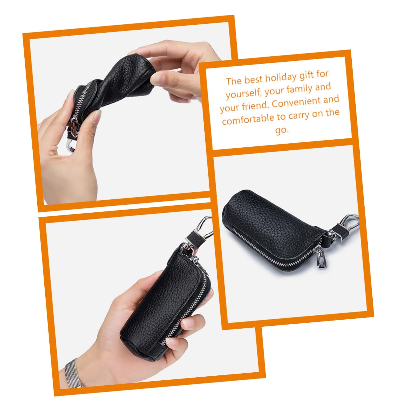 LIFKOME 4pièces Porte-clés Cuir Avec Pour Clés De Voiture Étui Zippé Pratique Et Accessoire De Rangement Avec Et Chaîne Intégrée