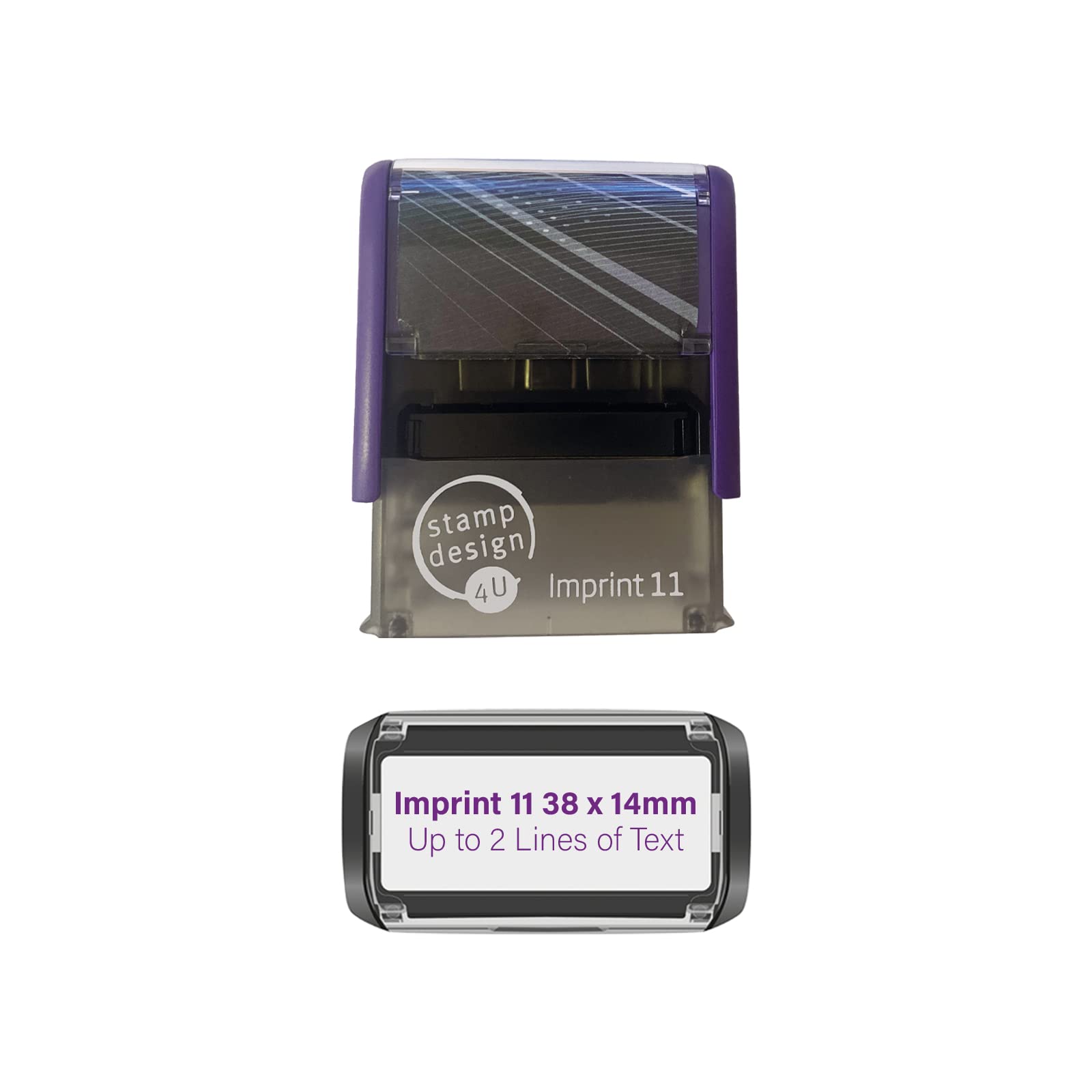 Imprint 11 38 x 14mm - 2 Line Custom Stamp with Violet Ink Personalised Self-Inking Business Address Rubber Stamp Design 4U