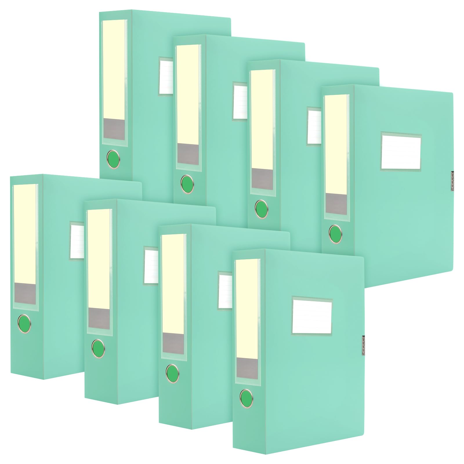 CHEUNGR 8 Pack A4 Box Files, Plastic Deep Box File 75mm Spine, Foldable Plastic Filing Boxes for Home Office Paperwork Document Organisation, Green