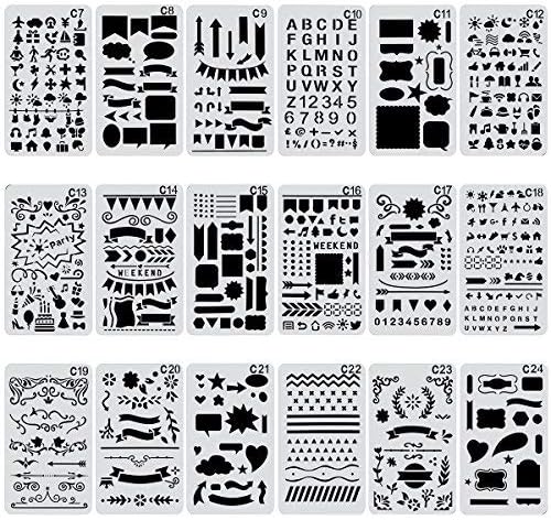 Biubee 36 Pcs Plastic Stencils Over 1500 Different Patterns - 4" x 7" Plastic Planner Stencils Drawing Templates Set for Notebook, Diary, DIY Scrapbook