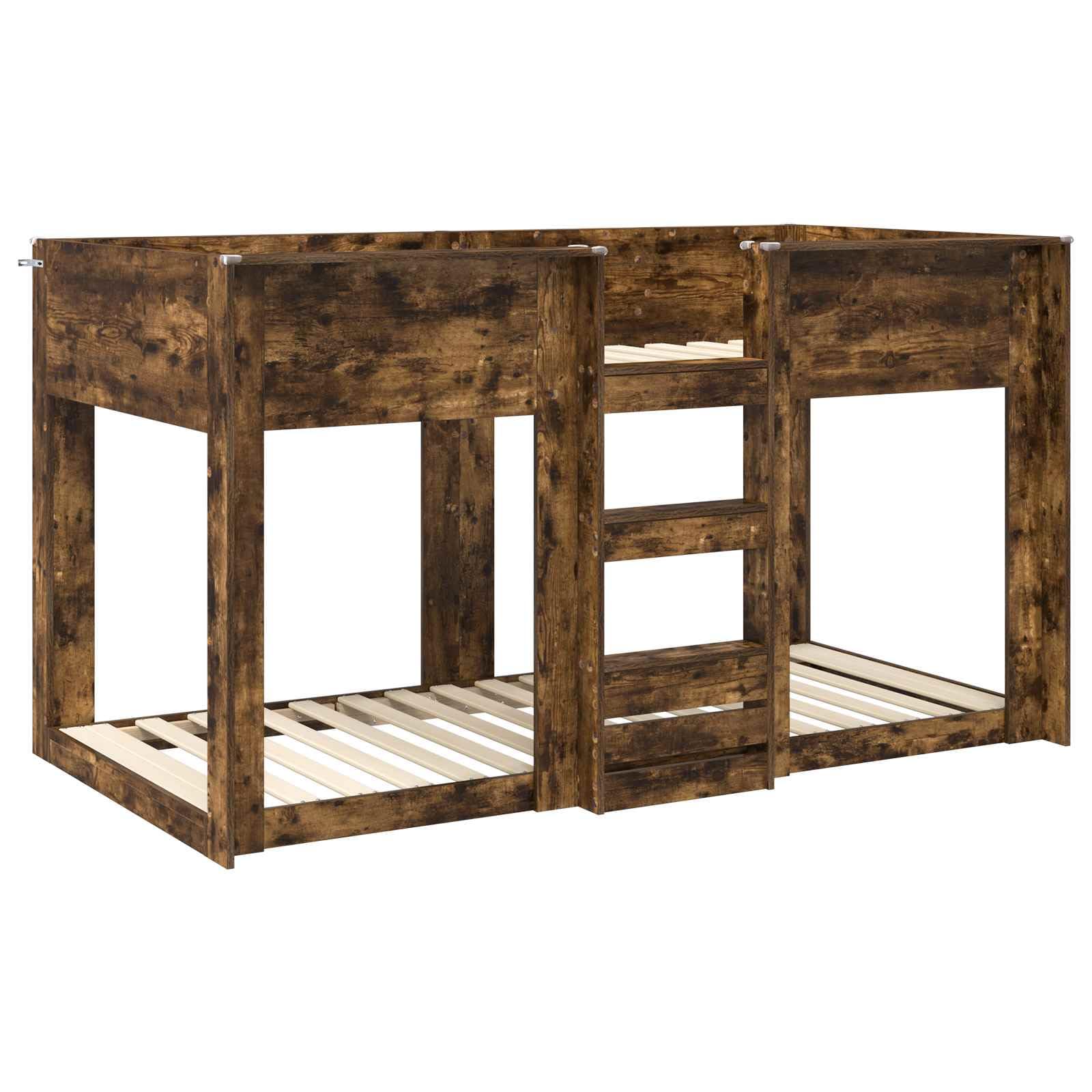 Łóżko piętrowe dla dzieci z wędzonego dębu, 80 x 200 cm, nie zajmuje dużo miejsca, z listwami zabezpieczającymi, wytrzymałe drewno do pokoju dziecięcego, nowoczesne wzornictwo, trwałe i łatwe
