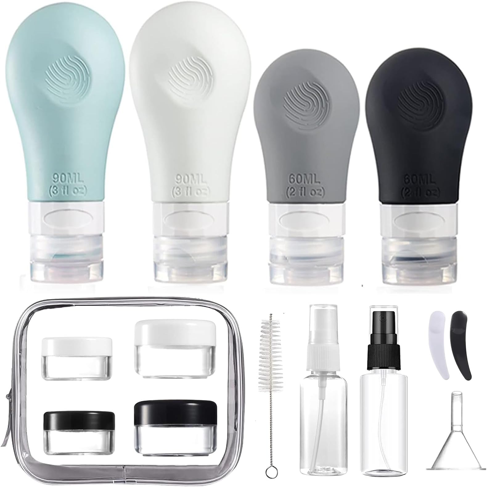 GemiceTravel Bottles for Toiletries, TSA Approved Travel Containers Leak Proof Silicone Squeezable Travel Accessories Set 2oz 3oz for Shampoo Conditioner Lotion Body Wash (16 Pack)