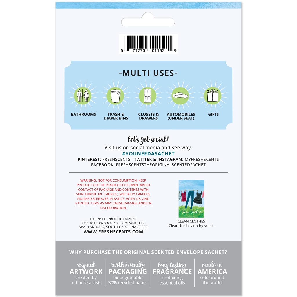 WILLOWBROOK Fresh Scents Sachet 3 Pack-Clean Clothes