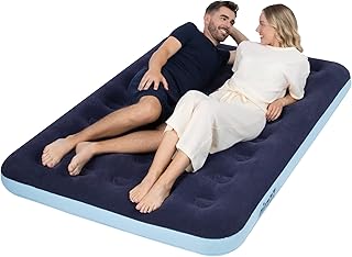 Inflatable Flocked Airbed - Quick Inflation & Deflation Mattress - Lightweight Comfortable Perfect For Camping,Hiking, Caravan, Guest Bed - Waterproof Portable (Double)