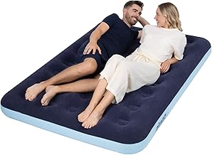 Inflatable Flocked Airbed - Quick Inflation & Deflation Mattress - Lightweight Comfortable Perfect For Camping,Hiking, Caravan, Guest Bed - Waterproof Portable (Double)