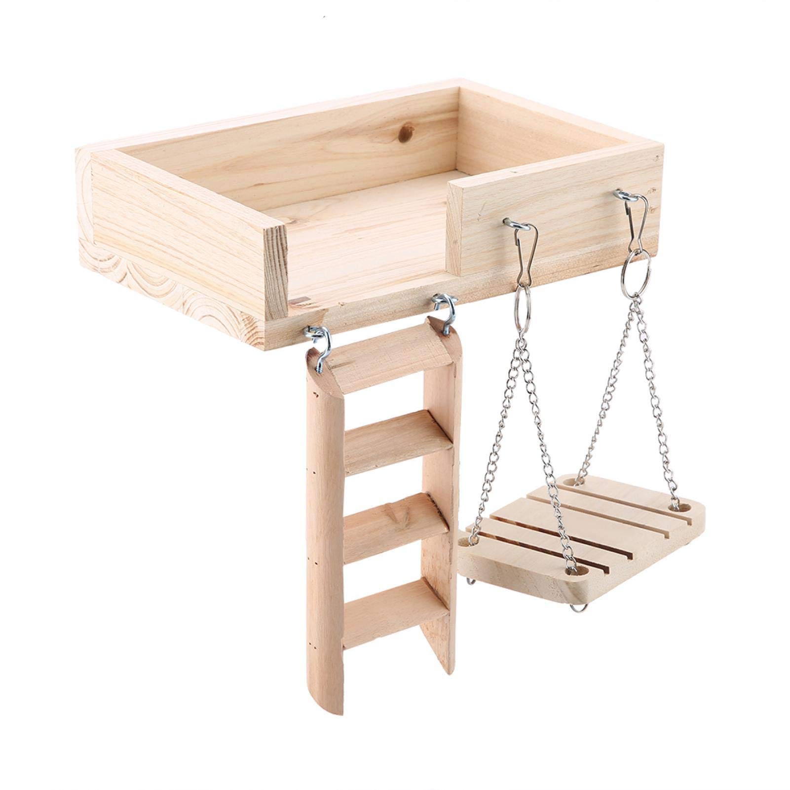 Escala para Animales de compañía Juguetes para pájaros Escalera de rampa para hámster de Madera de 3 Piezas, Perchas de Jaula para pájaros Cuadrados, Plataforma de Soporte de Madera, para Ardilla de