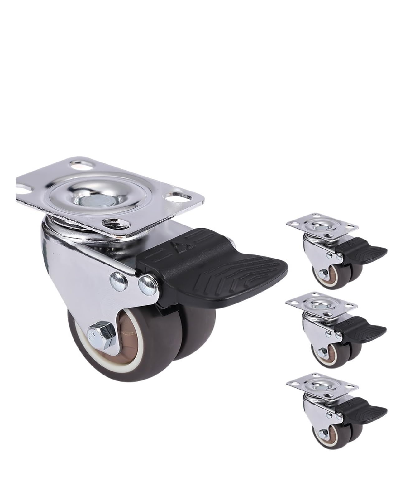 4PCS 1,5" / 2" Möbelrollen Schwenkräder Hochleistungs-Weichgummirollen for Plattformwagen Haushalt(4PCS with brake,1.5 inch)