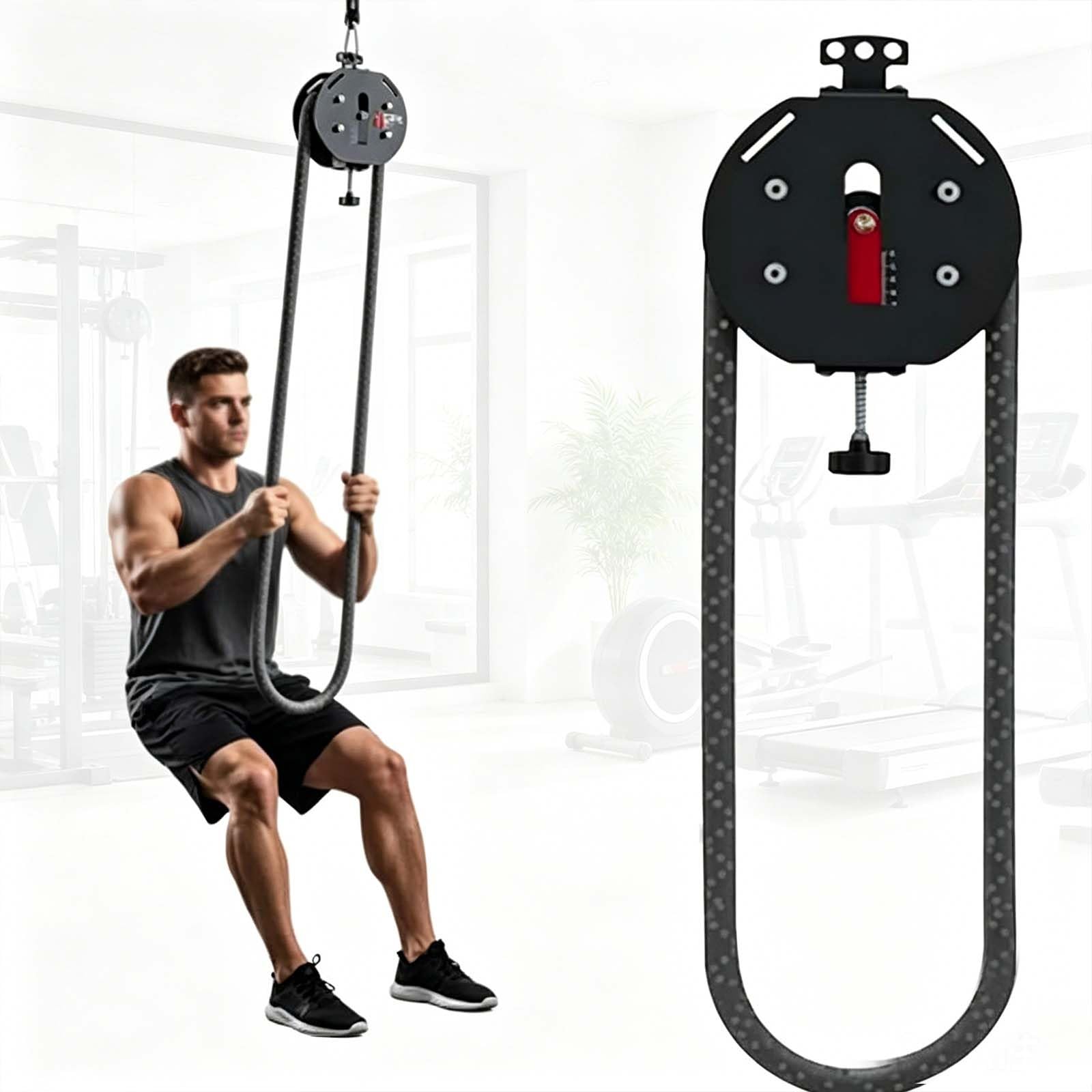 Przenośny system linowy, Endless Rope Trainer, oferuje regulowane napięcie, co pozwala na spersonalizowane treningi domowe. Do treningu górnych partii ciała, wzmocnienia chwytu.