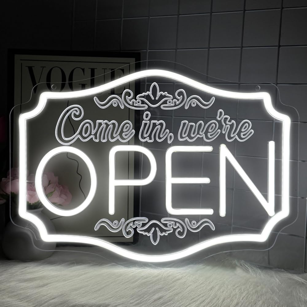 Insegna al Neon Open per aziende, interruttore bianco dimmerabile insegne aperte a LED, insegne al neon We are Open per negozi bar salone hotel vetrina ristorante caffè (bianco, 15'' x 11'')