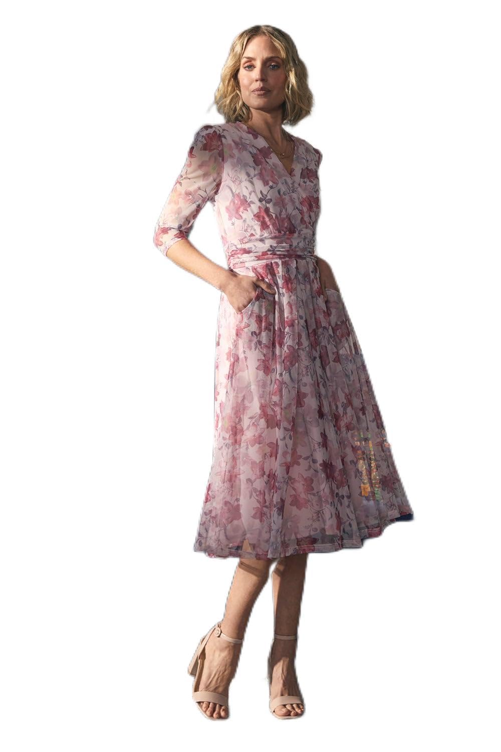 Izabel London Women's Red Floral Wrap Front Tea Dress In | Size: 16