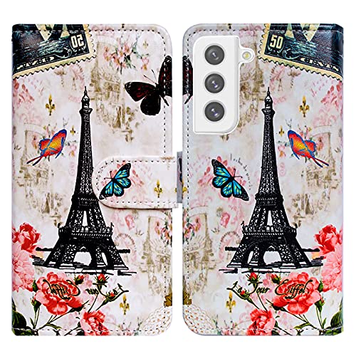 Bcov Galaxy S21 FE 5G Case, Paris Tower Butterfly Leather Flip Phone Case Wallet Cover with Card Slot Holder Kickstand for Samsung Galaxy S21 FE 5G/S21 Fan Edition 2022